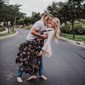 Sage the label maxi suspender skirt